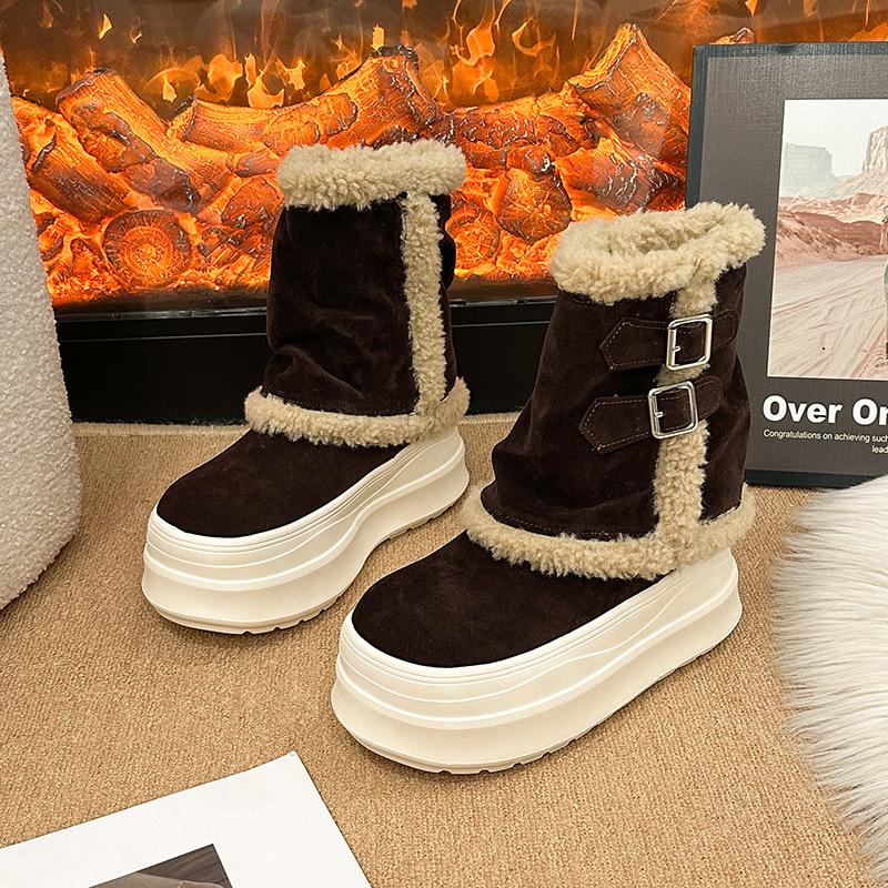 

Женские мягкие эластичные до середины икры толстая подошва зимние меховые теплые утепленные сноубутсы нескользящие износостойкие повседневные спортивные брюки сапоги-трубы 40 коричневый