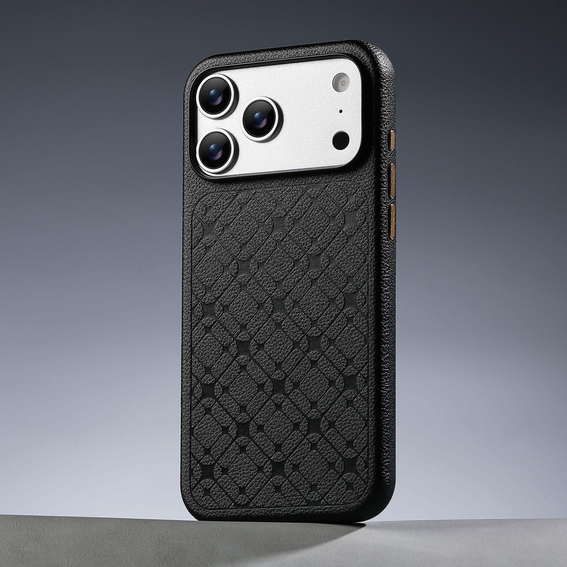 

iPhone 17 Starry Lychee Plaid Leather Case with Metal Buttons for 16 Pro Max iPhone 17 Pro