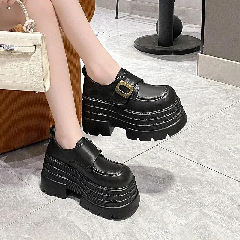 Fashion 10CM Autumn Women Chunky Nop-slip Sneakers Loafers High Heels Platform 2025 New Spring Hook-loop Casual Shoes Flats Woman