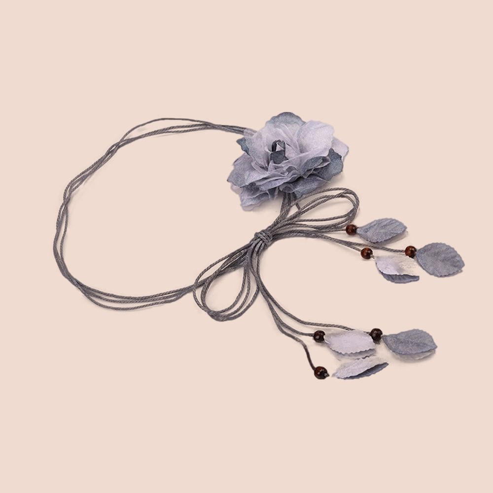 Women Elegant Big Flower Dress Decorated Tassle Chiffon Waistband Waist Chain Belts Waist Rope