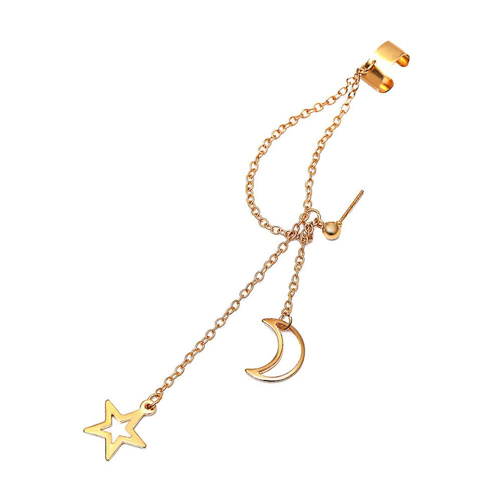 Korean temperament simple tassel star stud earrings ins personalized moon long chain earrings 2025 popular jewelry