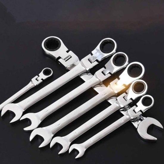 8-19mm Wrench Compact Adjustable Head 180-degree Rotary Professional 72-tooth Ratchet Spanner