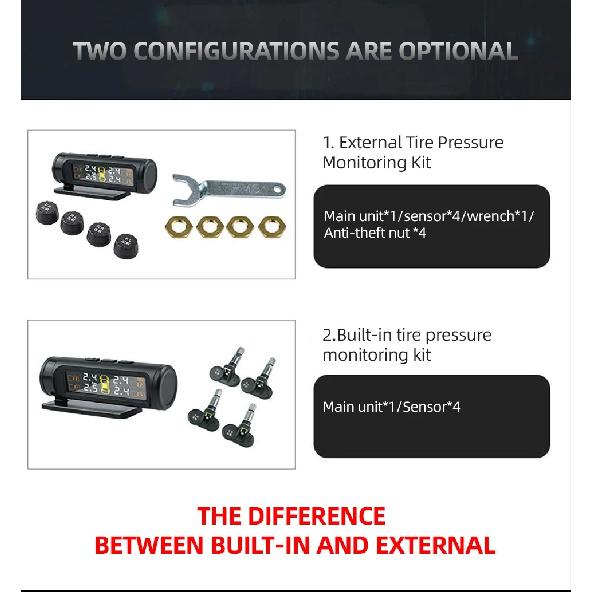 E-ACE 4 Sensors TPMS Removable Battery Wireless Intelligent Sensing Tire Pressure Monitor System Safety Alarm LCD Display