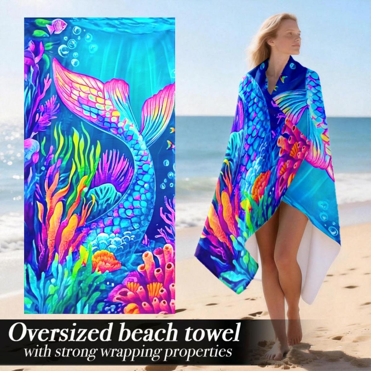 

Mermaid Ocean Oversized Beach Towel – Plush & Absorbent, Vibrant Underwater Design, Perfect for Camping & Sports Use W40*H60(CM)
