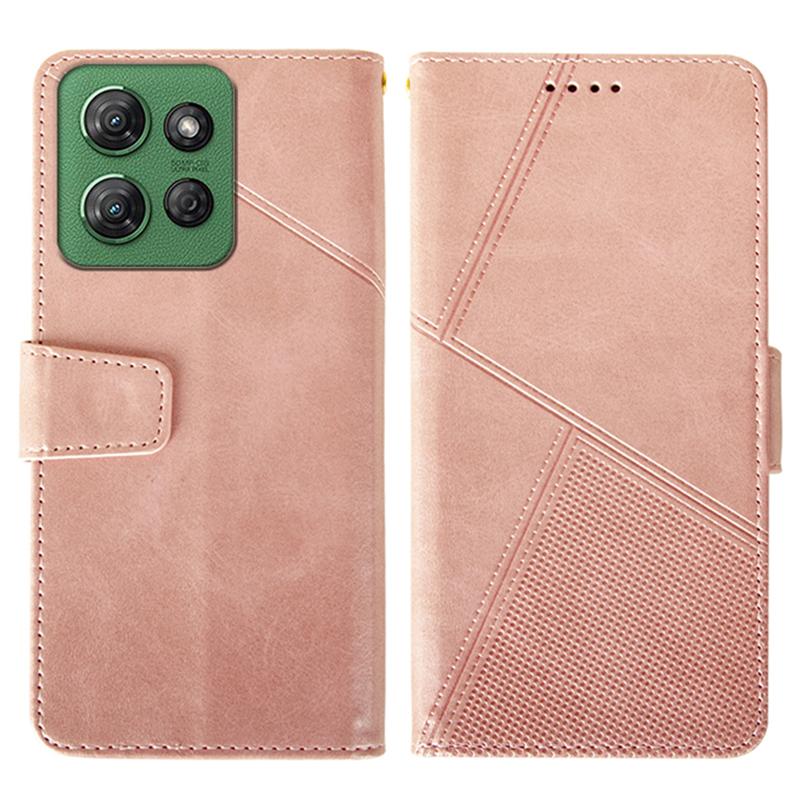 

For Motorola Moto G Power (2025) Case Leather Wallet Phone Cover Stand Calf Texture Pink
