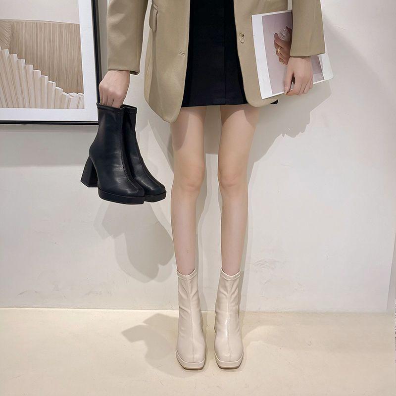 Zapatos nuevos de mujer: Botas individuales, Botas de punta redonda con aumento de altura, Botas de tacón alto, Botas de mujer, Botines