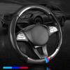 Carbon Fiber Leather Sport Car Steering Wheel Cover Sports Steering Wheel High-Grade Leather Set Three Color 38cm for All Car Steering Wheel Cover