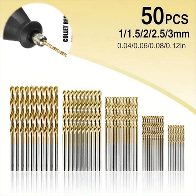 50pc Titanium Plated Twist Drill Set 1-3mm Small Drill Bit Electric Drill Drilling Set DIY Woodworking Drilling and Opening Tool