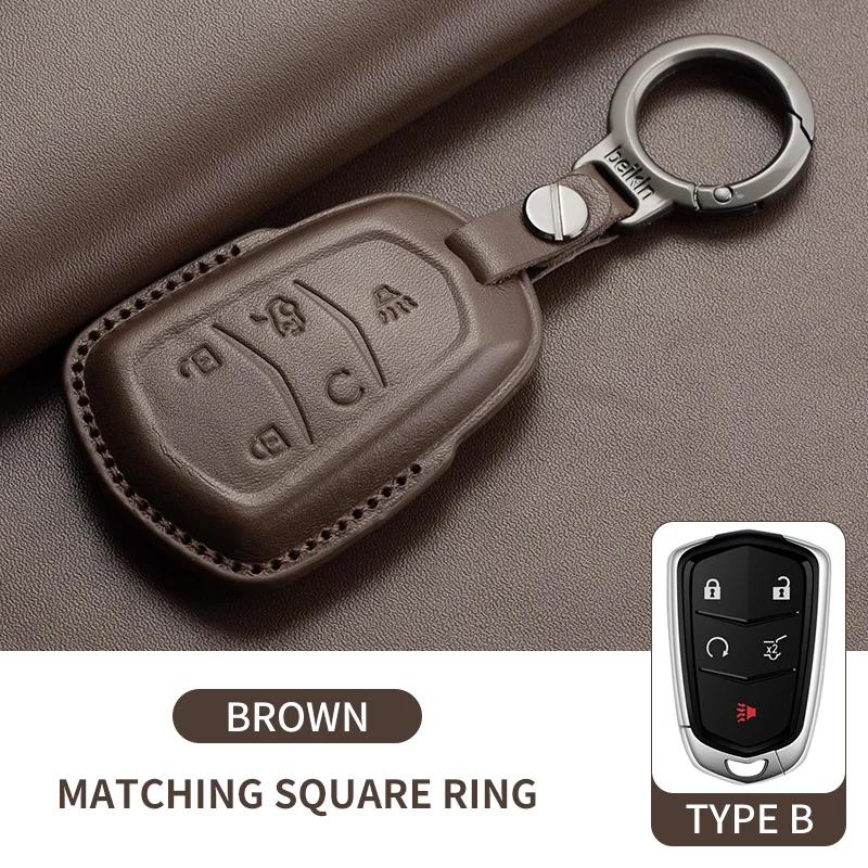 Leather Car Key Case Cover For Cadillac CT4 CT5 ATS CT6 CTS DTS XT5 Escalade ESV SRX STS XTS  XT4 28T ELR  Car Key Accessoires