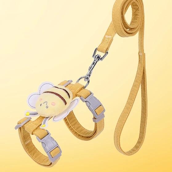 Cartoon Bee Pet Harness Leash Set Adjustable Double Layer Vest for Small Medium Cats Dogs Outdoor Use