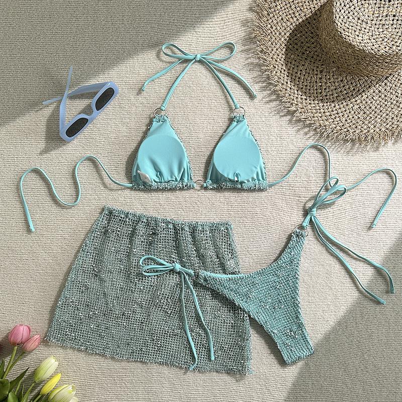 3PCS With Hollow Out Skirt Halter Bikini Female Swimsuit Women Swimwear Three-pieces Bikini Set Bather Bathing Suit Swim