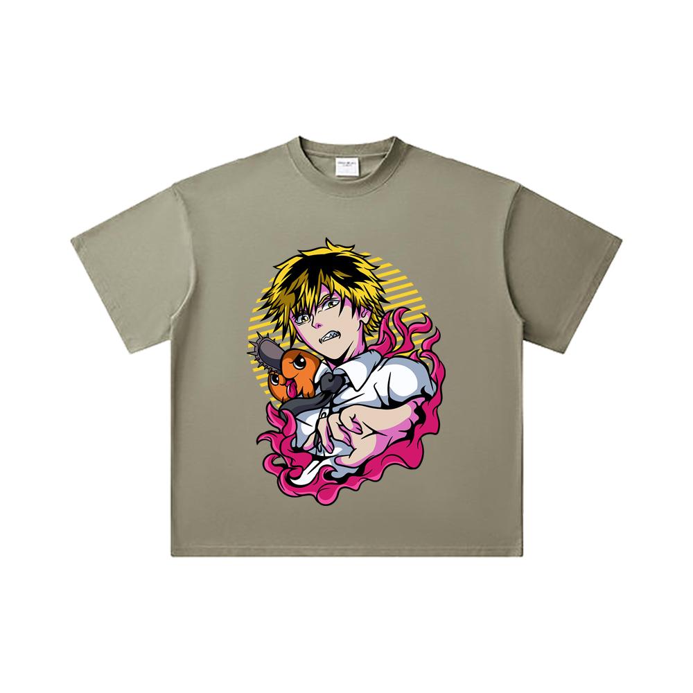 260 GSM Double Yarn 32 Count 100% Cotton Chainsaw Man V4 Denji Pochita Print Unisex Heavy Cotton T Shirt