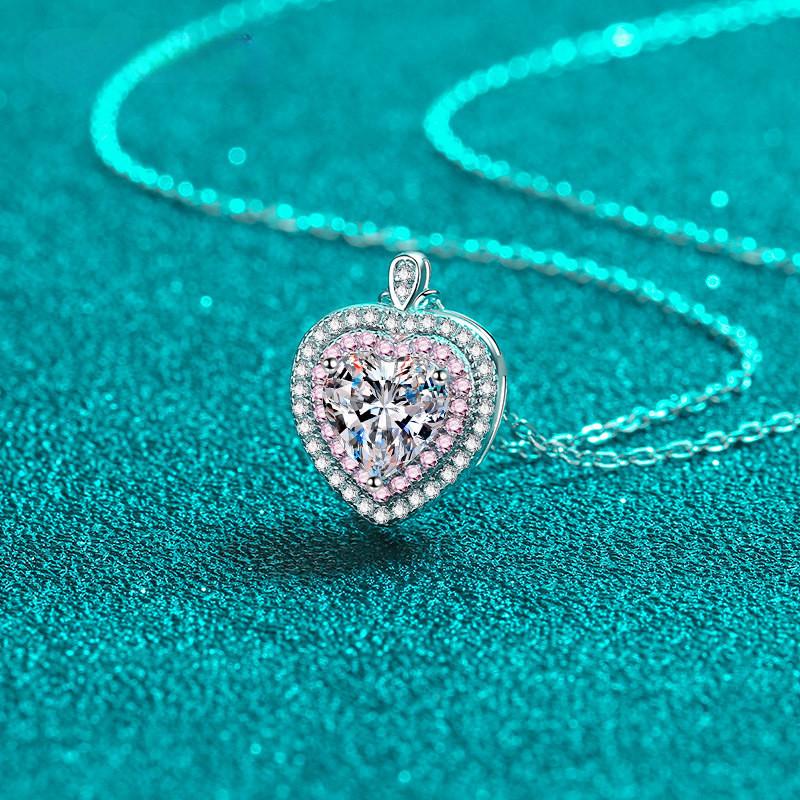 Pt950 Rose Gold Sterling Silver 1 CT Necklace High Clarity D Color VVS1 Heart Moissanite Pendant Necklace High Quality Jewelry