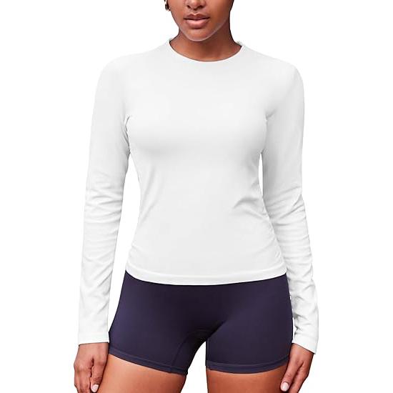 

Charmleaks Женские бесшовные рубашки для тренировок Компрессионные рубашки с длинным рукавом Спортивные топы Бег Йога Рубашки со сборками S белый