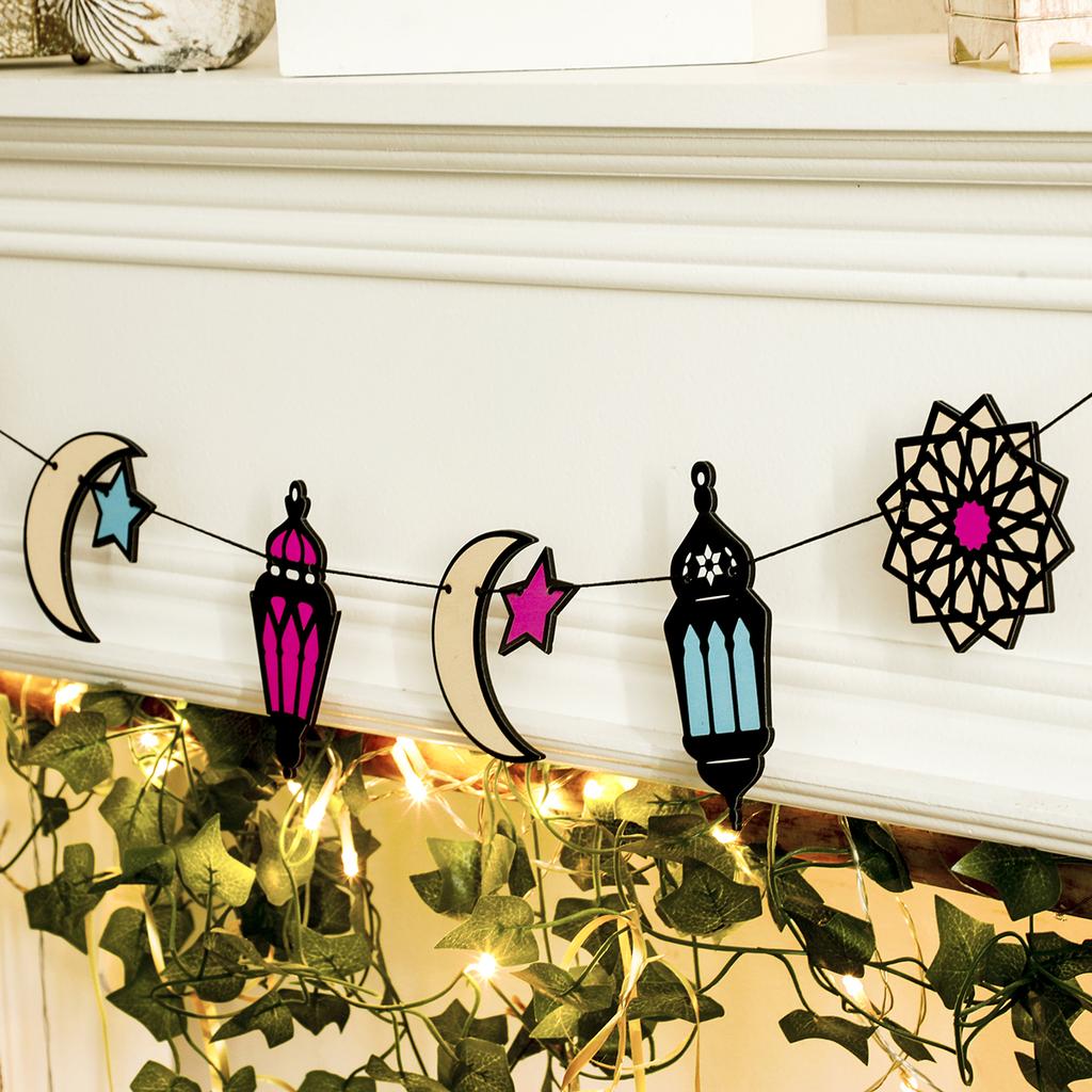 Eid Lantern Moon Star Banner Islamic Muslim Festival Wall Decor Ramadan Kareem Geometric Design Garland Home Party Supplies Gift