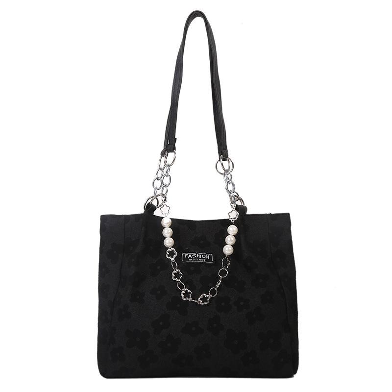 2025 New Spring and Summer Large Capacity Casual Shoulder Bag Pearl Chain Large Bag Trend Simple Foreign Textured Women's Bag