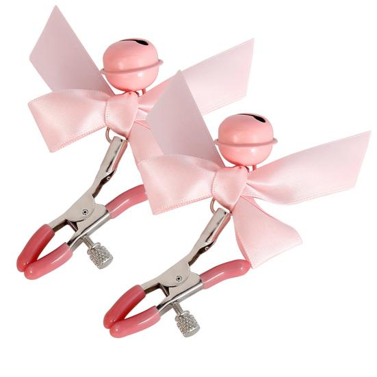 1 Pair Nipple Clamp Easy-using Flirt Amusing Interesting Bow Bell Black Pink Stimulator Women Supply