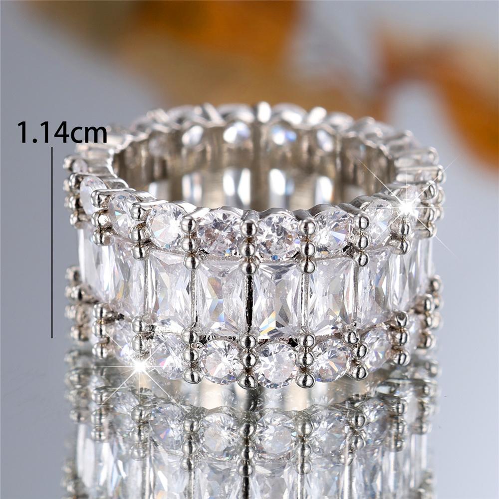 Female White Zircon Stone Finger Engagement Ring Vintage Silver Color Wedding Band Bridal For Women