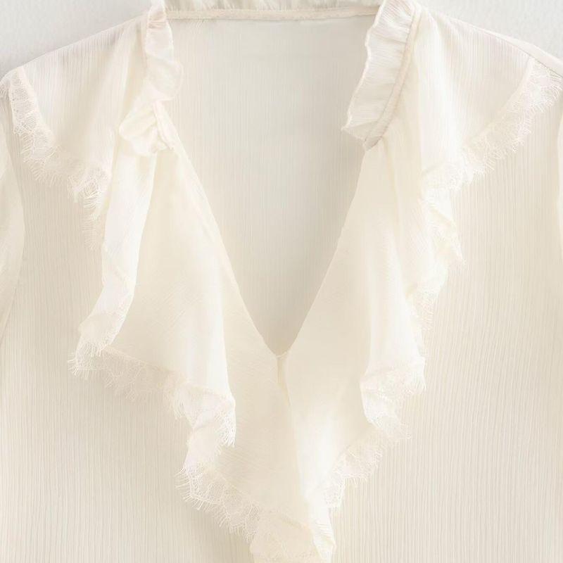 Kaslead New Arrival Women's Fashion Style Stylish Simple and Versatile Laminated Decoration Shirt 5029175