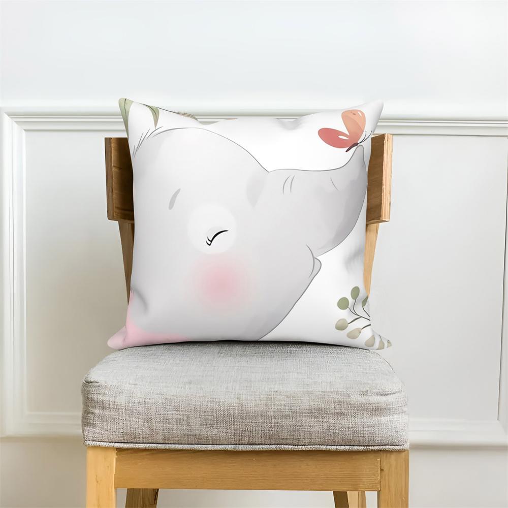 White Cushion Cover Pillow Sofa Decorative Pillowcase Cute Cartoon Animal Print
