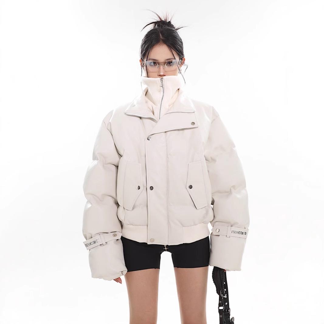 

Metallic Two-Piece Winter Jacket with Stand Collar - Oversized, Edgy, Street-Style Cotton Coat for Couples Extra Large чорний