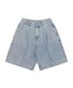 CHAMBROS Wide Non-Faded Single-Pleat Bermuda Denim Half Pants [Light Blue]