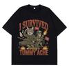 Funny Tummy Ache Survivor Funny Cat Meme Tshirts Unisex Unisex Vintage T Shirt Shortsleeved Loose Casual Oversized Cotton Tshirts