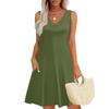 Women's Summer Dresses Loose Fit Solid Color V Neck Sleeveless Sundresses Beach Hawaiian Dress With Pockets