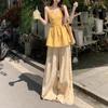 Korean New Pure Desire Wind Neck V-neck Sleeveless Vest Suspender Women's Summer Niche Printing Casual Pants Two-piece Set
