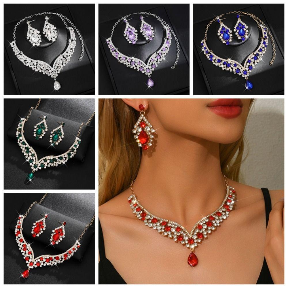 2Pcs/set Elegant Bridal Necklaces Earrings Shining Necklace Earrings Set  Wedding
