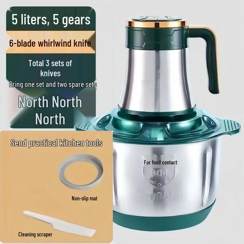 Stainless Steel Electric Meat Grinder & Dough Kneader - Multi-functional Kitchen Appliance for Garlic Paste & Chili