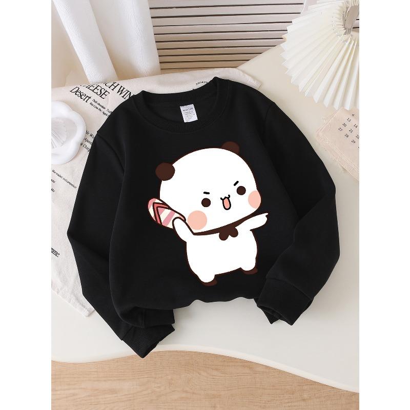 European sizes Kids' Crewneck Sweatshirt Cute Panda Holding Candy Stripe , Sportswear And Casual Wear, Soft And Comfortable