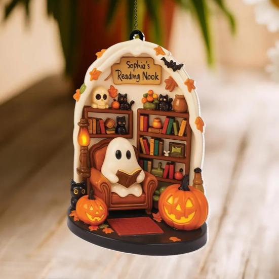 1 Pair Halloween Spooky Ornament Hanging Pendant Durable Construction Cartoon Ghost Design Versatile Home Decoration