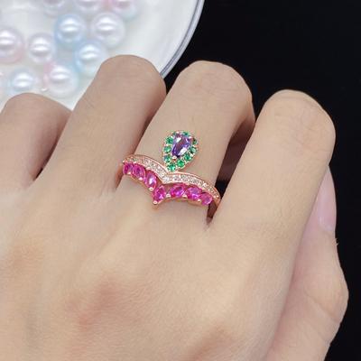Hot New Imitation Tourmaline Drop Shape Full Diamond Temperament Plated 18K Rose Gold Open Ring Female