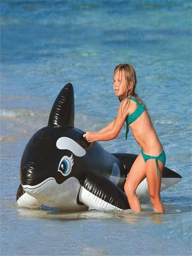 Cross Black Whale Inflatable Water Toy - PVC Floating Raft Bed for Children's Swimming and Sea Play