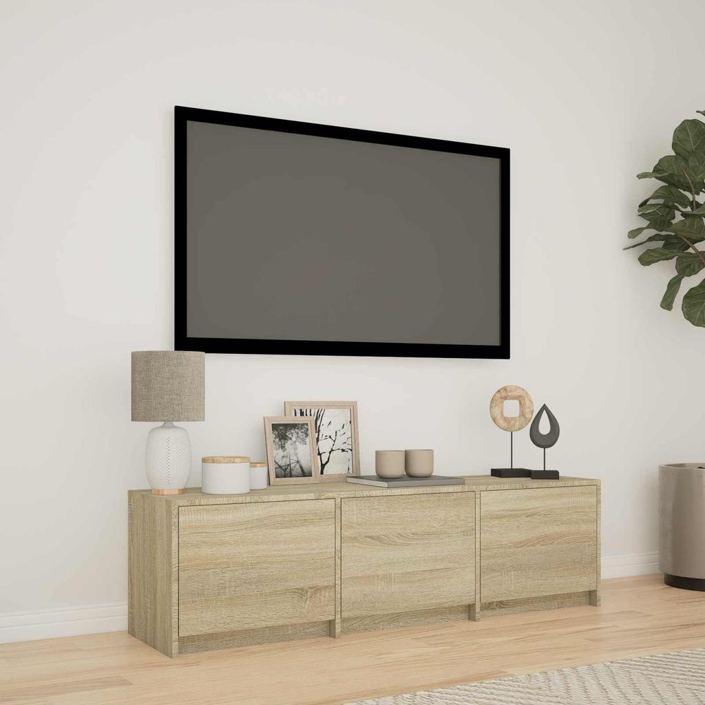 TV Stand with LED Lighting Sonoma Oak Finish 140 x 34 x 40 cm