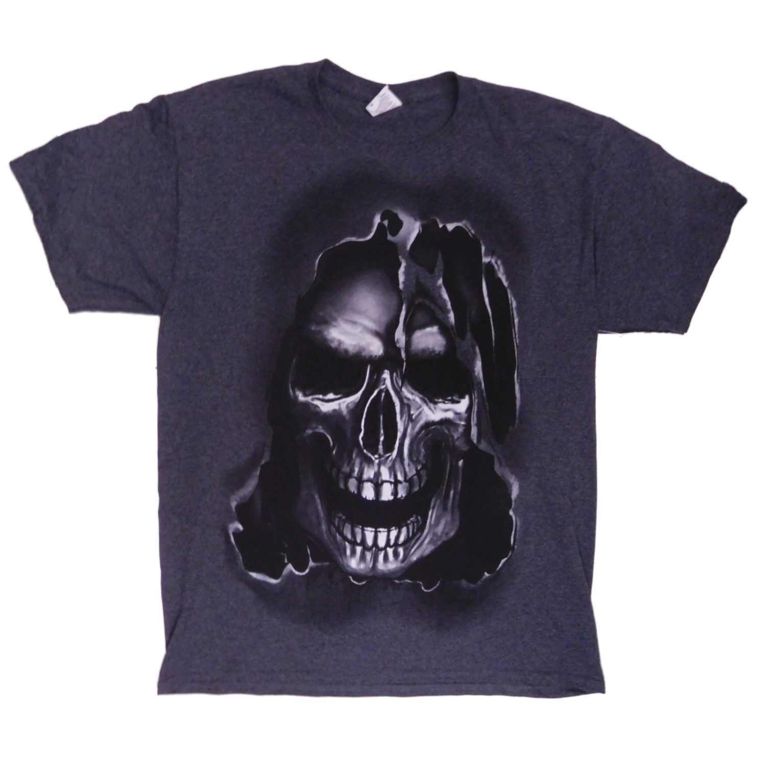 Mens Gray Graphic Skull Halloween T-Shirt S