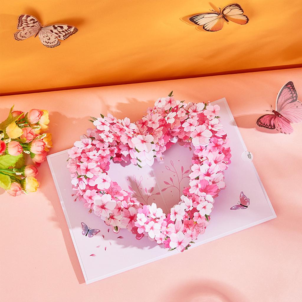 3D Pop-Up Heart Shape Flower Greeting Cards Mother's Day Wedding Card Anniversary Valentines Day Birthday Gift Card Handmade