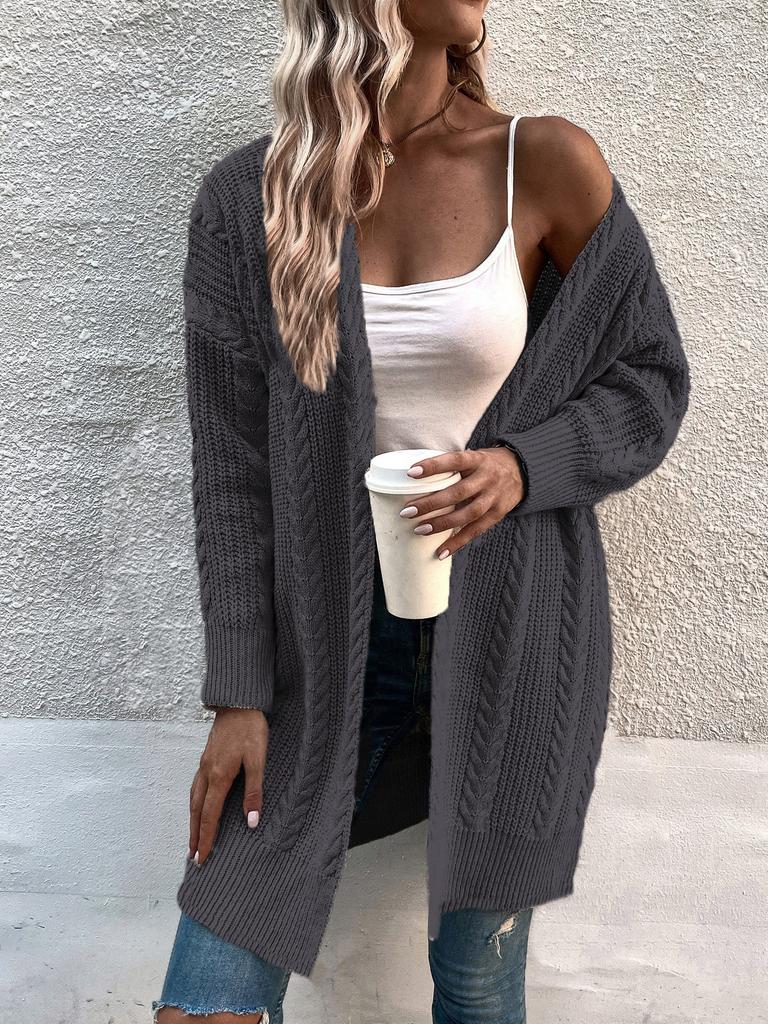 European and American New Women's Twist Sweater Women's Cardigan Jacket Large Size Solid Color Loose V-neck Long Knitted Sweater