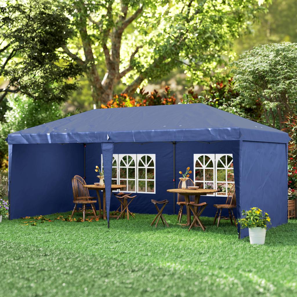 Foldable Marquee 6x3 m Pop-up with 4 Removable Sides Garden Gazebo with 2 Windows and Transport Bag Blue