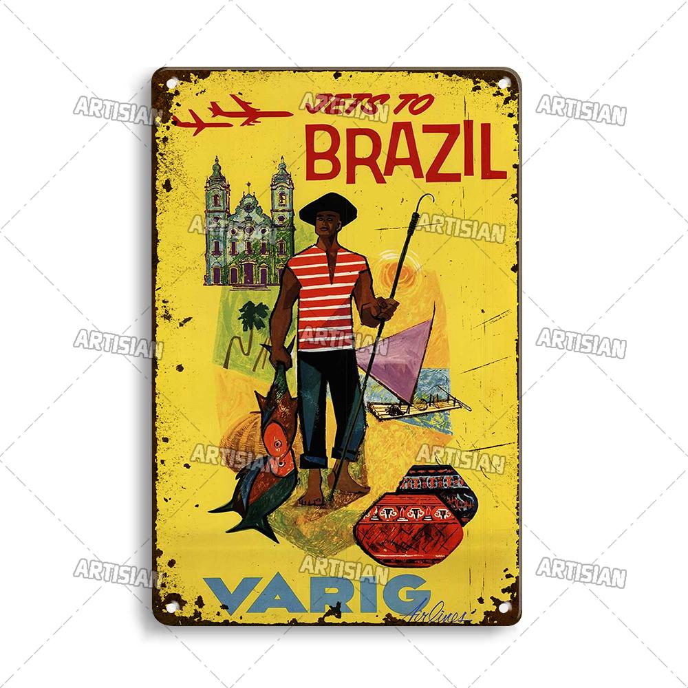 Nostalgic Brazil Metal Poster Vintage Travel Metal Tin Sign Decorative Plate Home Bar Studio Wall Decor Metal Plaque