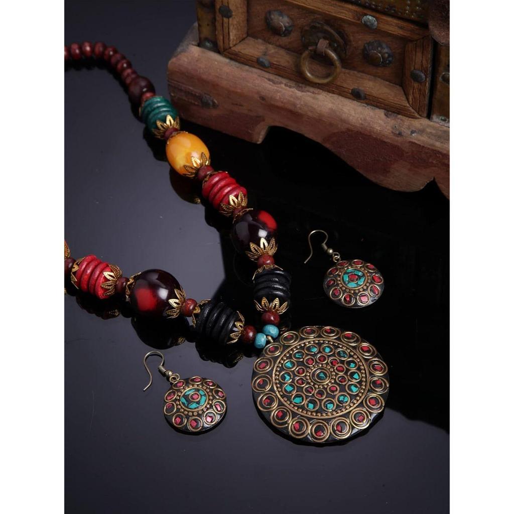 Latest Stylish Traditional Tibetan Pendant Necklace Jewellery Set for Women