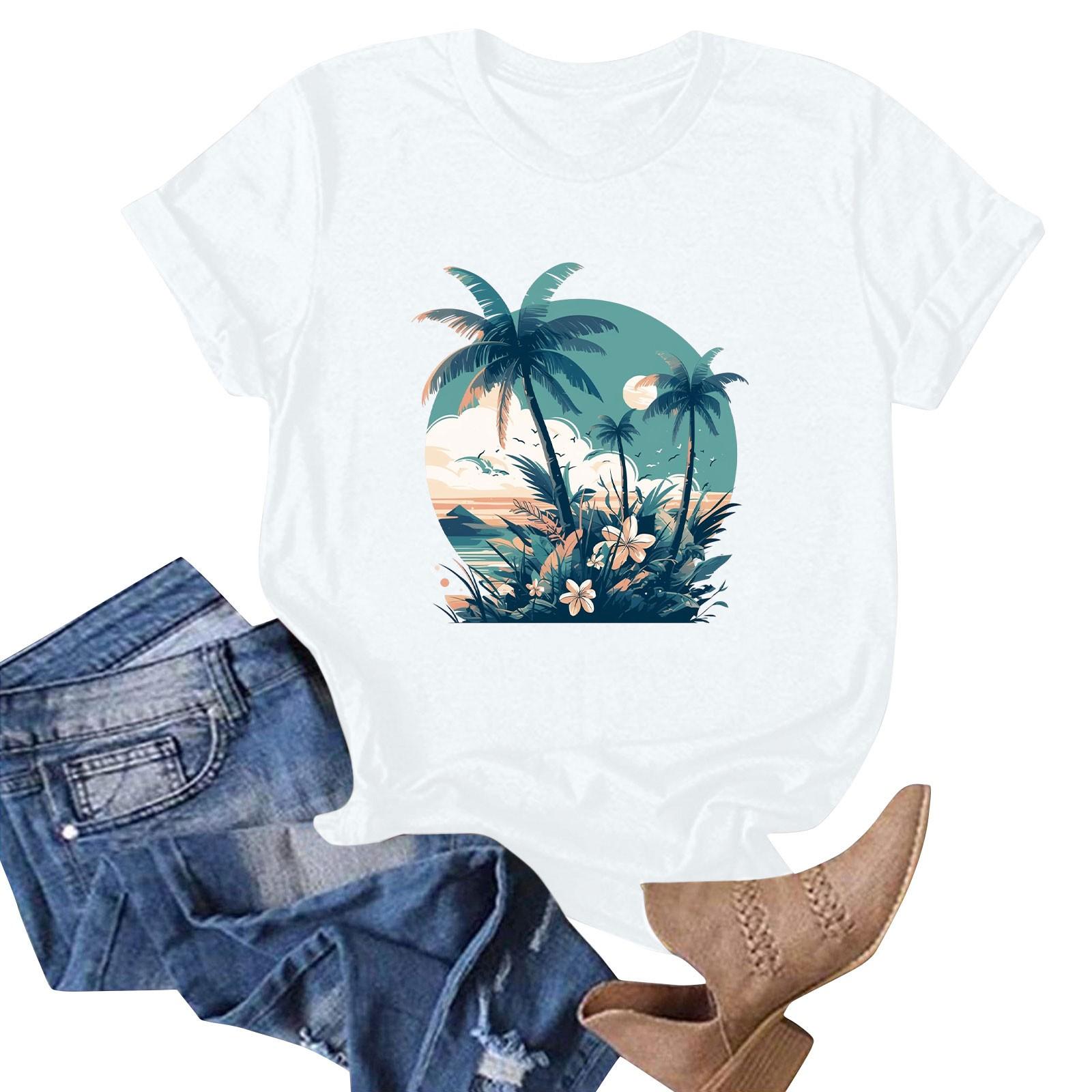 

Женская футболка с коротким рукавом и гавайским цветочным принтом XL белый