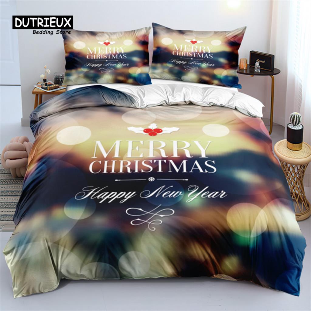 Merry Christmas White Bedding Set King Queen Full Twin Size Microfiber Bedroom Decorative 3D Print Duvet Cover With Pillowcases