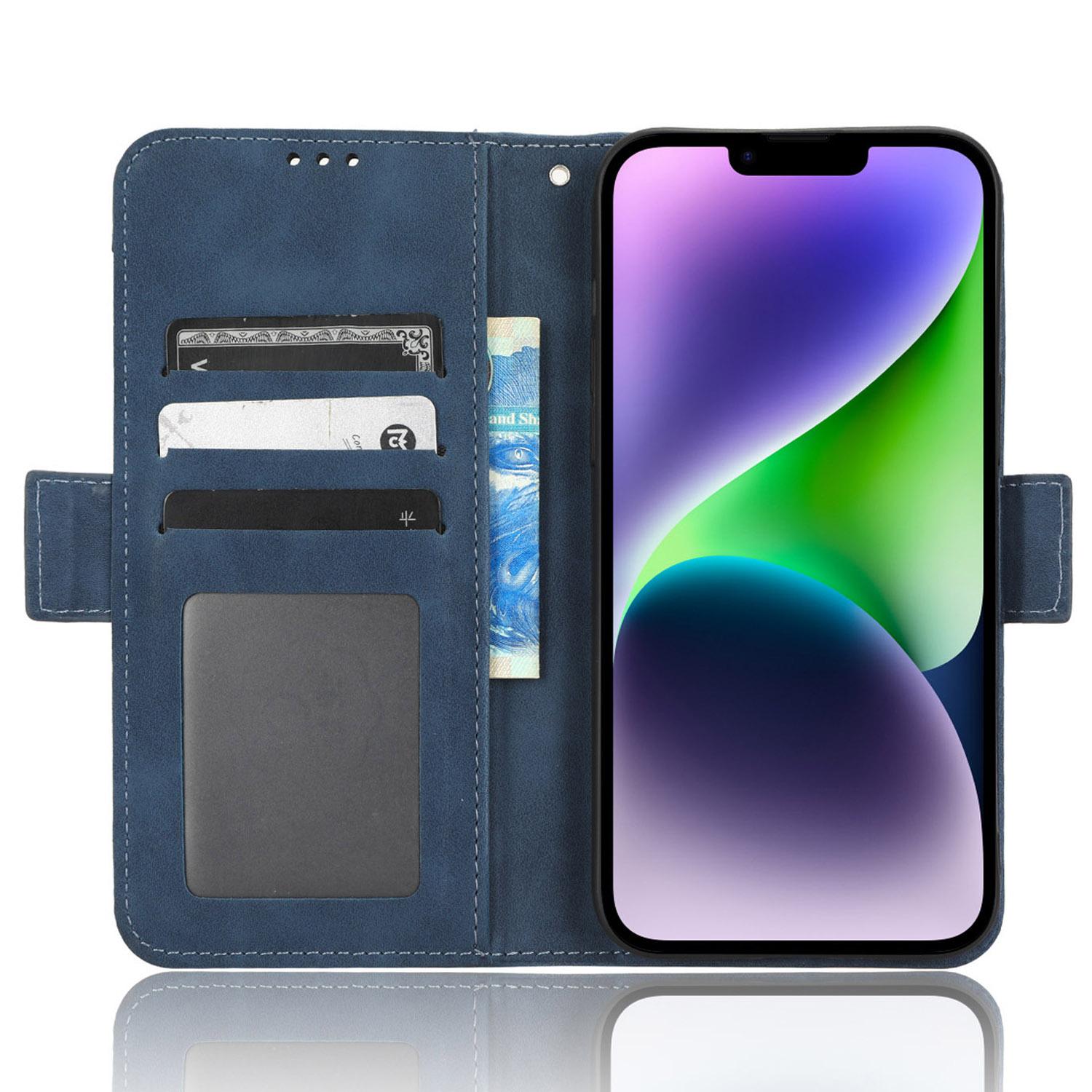 

For iPhone 15 Plus Case PU Leather Wallet Stand Mobile Phone Protective Cover Blue