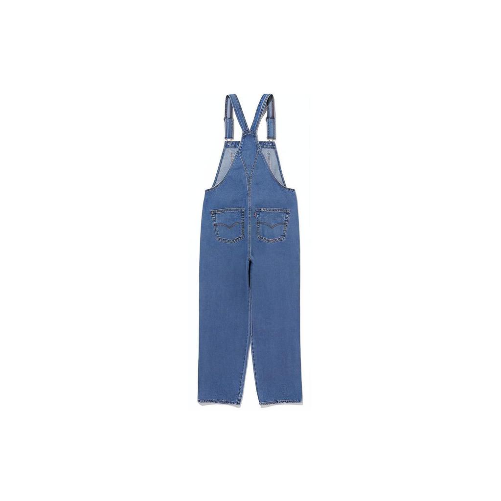 Levis Solid Color Button-Strap Pocket Straight Loose Mid-Waist Overalls Women Bottoms Indigo 85315-0022