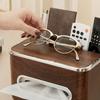 Imitation Walnut Wood Desktop Tissue Box Plastic Large Capacity Paper Storage Box Anti-slip Decorative Tissue Storage Box Table