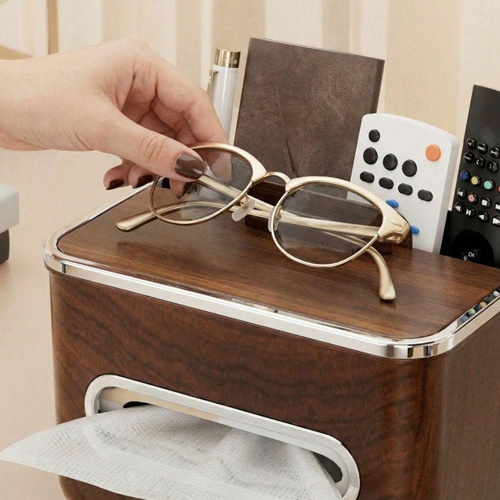 Imitation Walnut Wood Desktop Tissue Box Plastic Large Capacity Paper Storage Box Anti-slip Decorative Tissue Storage Box Table