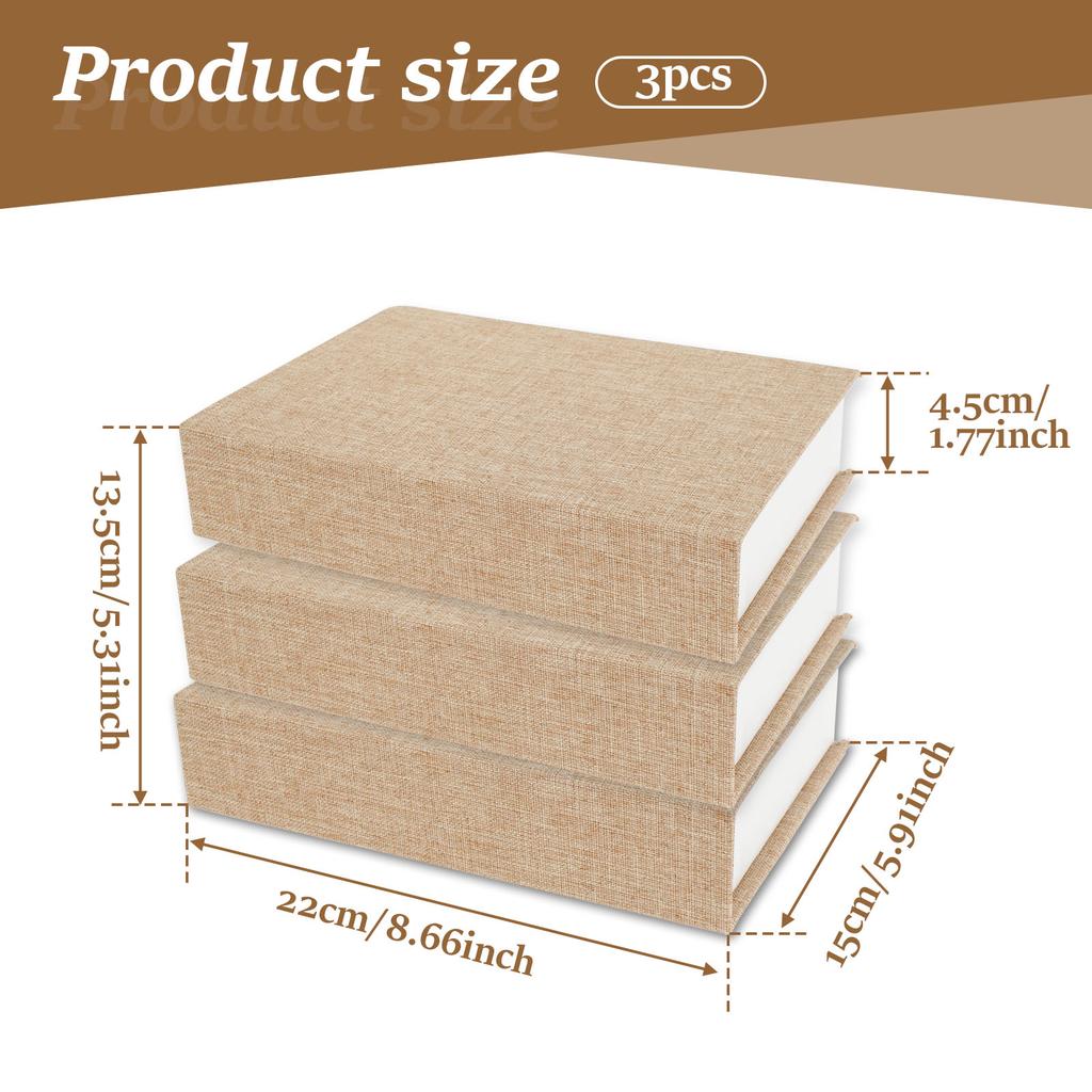 3Pcs Decorative Book Box Modern Fake Book Storage Box Linen Fabric Faux Books Book Shaped Box Ornaments for Bookshelf Tabletop