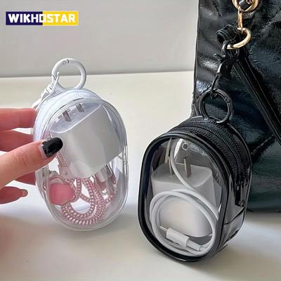 Mini Sac de Rangement Transparent Portable à Fermeture Éclair - Organisateur de Câbles Économiseur d'Espace pour Écouteurs, Chargeurs, Polyvalent avec Boucle Porte-Clés Pratique